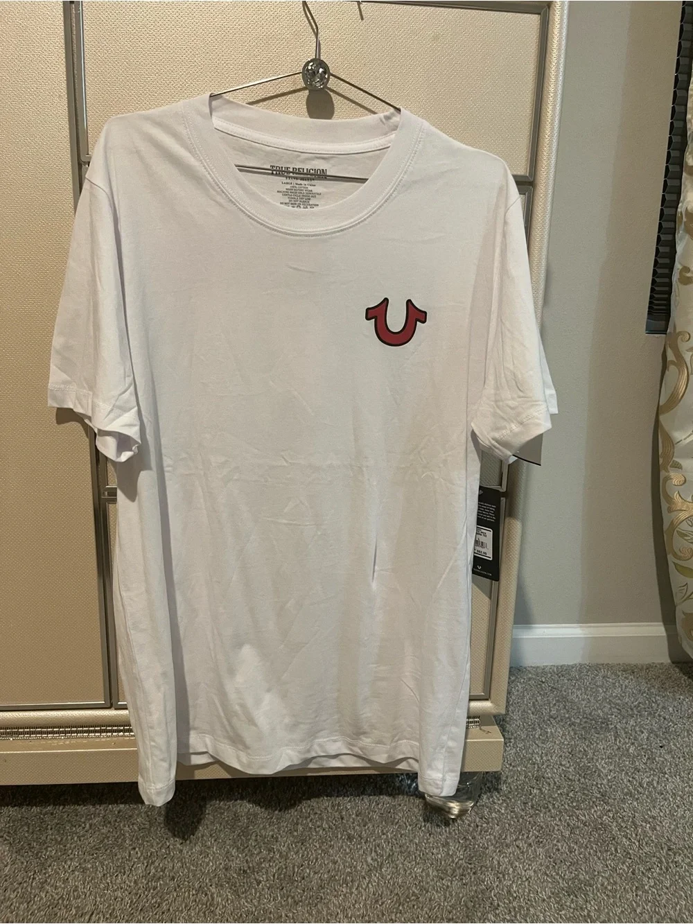 True Religion White Short Sleeve Tee with Red Horseshoe Logo